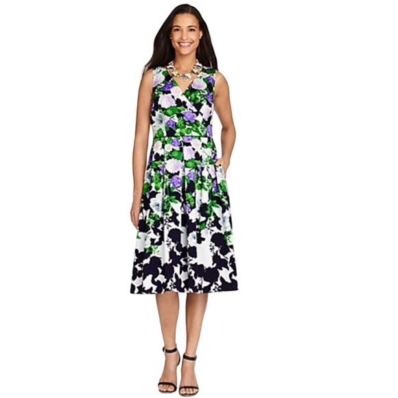 Talbots Floral Midi Dress - Navy, White, Purple, Green - Picture 3 of 8